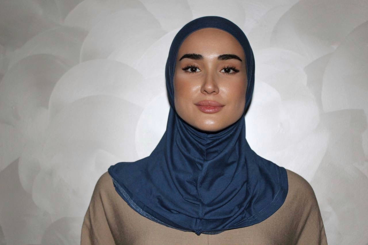 Two-Piece Hijab Set with Under Cap – No Pins Needed for Ultimate Comfort! — Blue