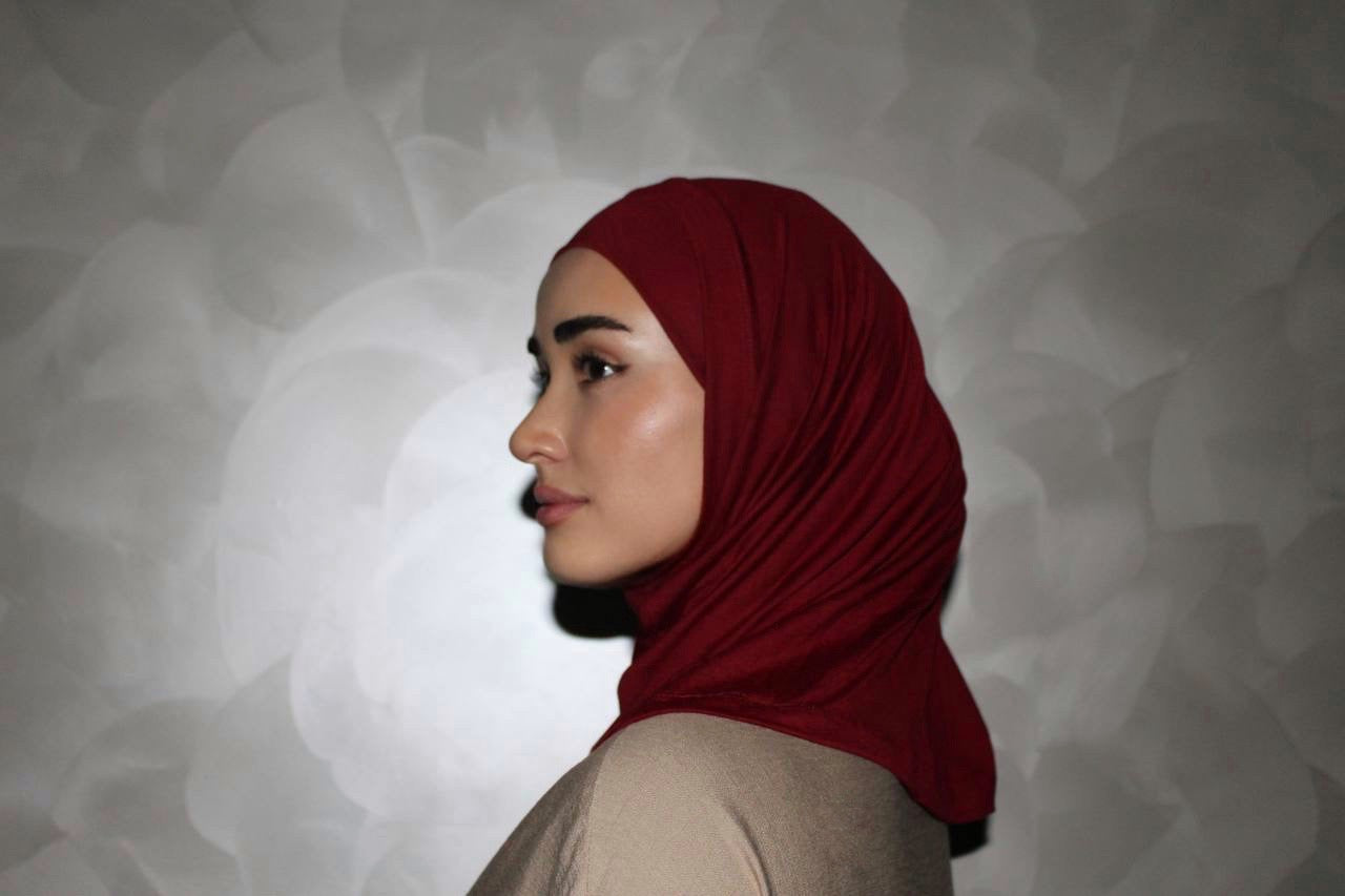 Two-Piece Hijab Set with Under Cap – No Pins Needed for Ultimate Comfort! — Red