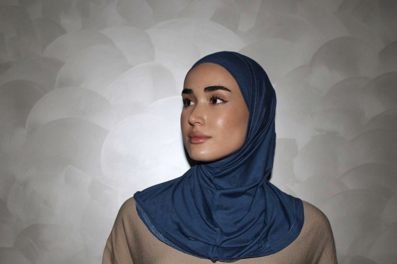 Two-Piece Hijab Set with Under Cap – No Pins Needed for Ultimate Comfort! — Blue