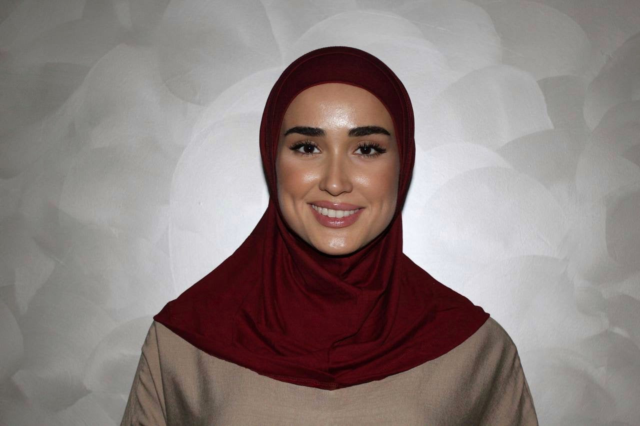 Two-Piece Hijab Set with Under Cap – No Pins Needed for Ultimate Comfort! — Red
