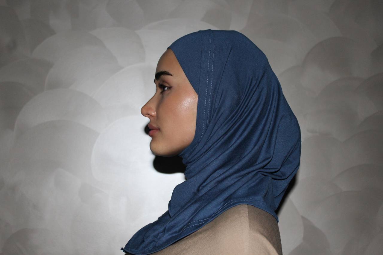 Two-Piece Hijab Set with Under Cap – No Pins Needed for Ultimate Comfort! — Blue