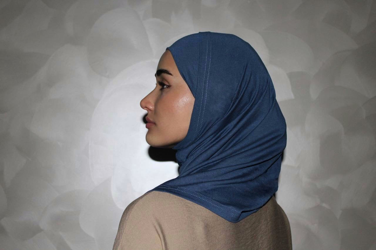 Two-Piece Hijab Set with Under Cap – No Pins Needed for Ultimate Comfort! — Blue