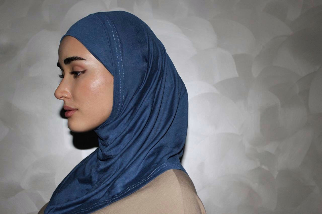 Two-Piece Hijab Set with Under Cap – No Pins Needed for Ultimate Comfort! — Blue