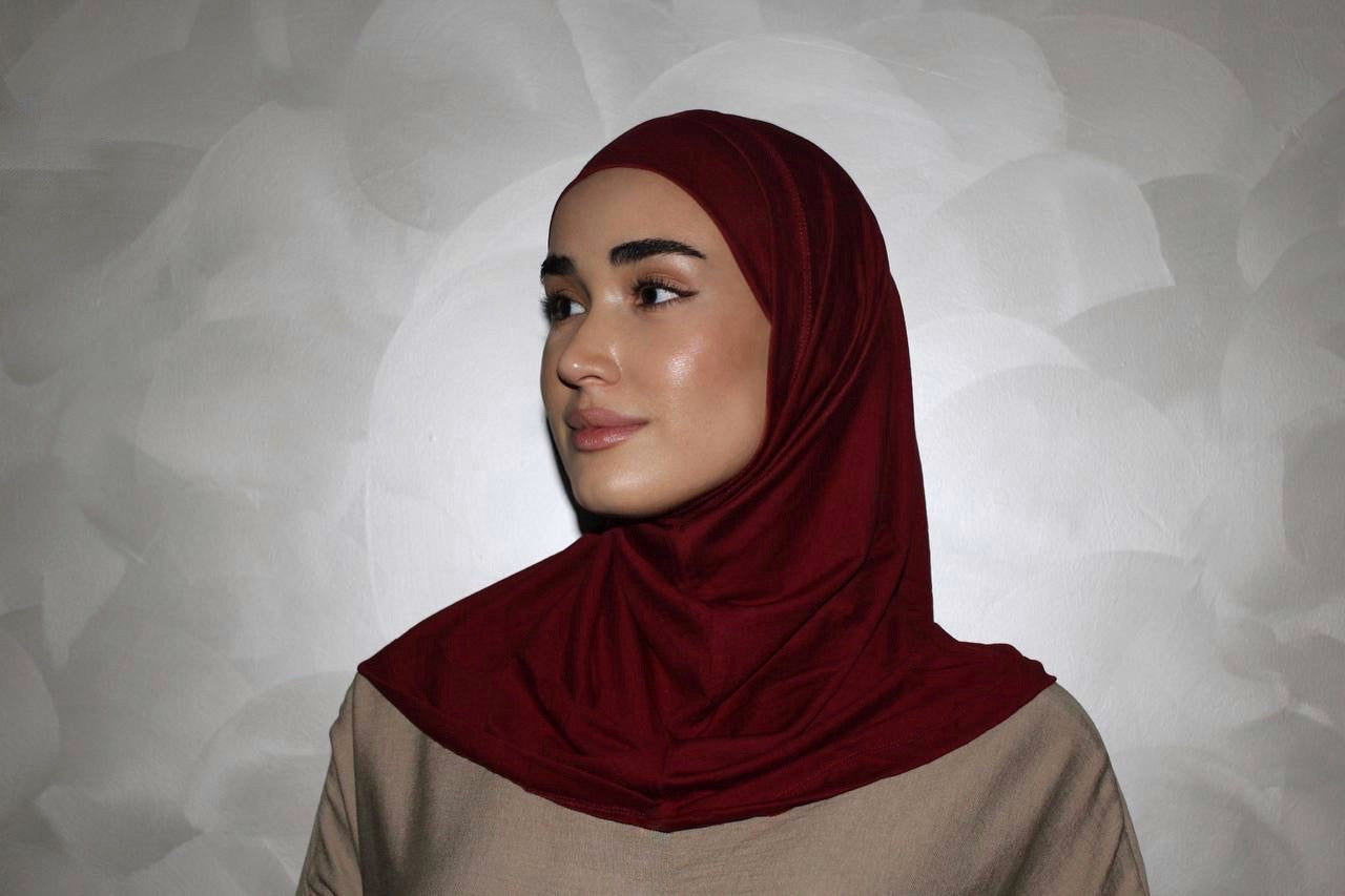 Two-Piece Hijab Set with Under Cap – No Pins Needed for Ultimate Comfort! — Red