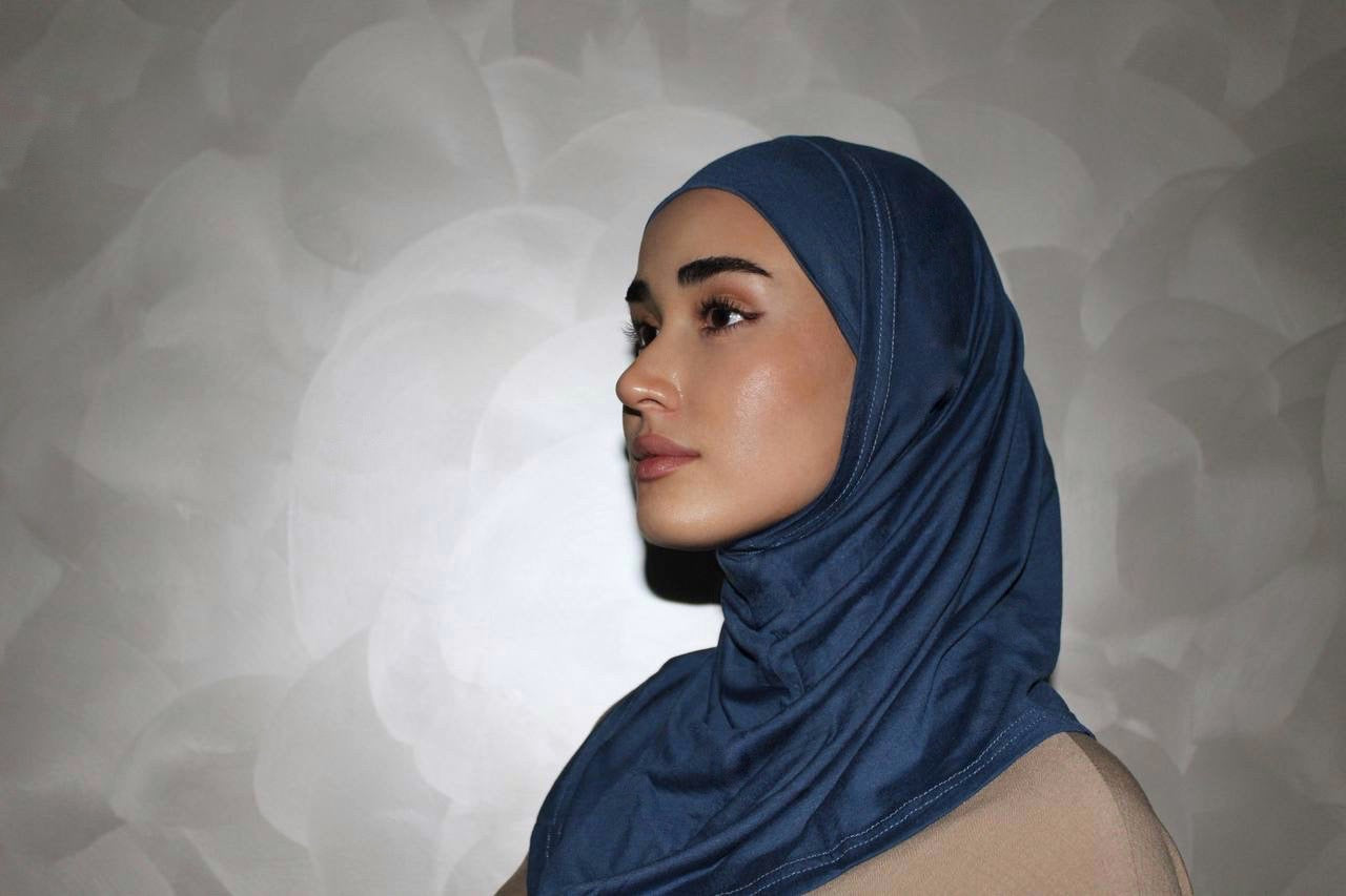 Two-Piece Hijab Set with Under Cap – No Pins Needed for Ultimate Comfort! — Blue